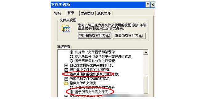 1-勾选“显示所有文件和文件夹”