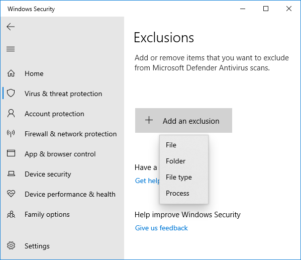 Add an exclusion