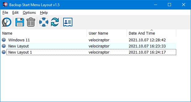 Backup start menu layout