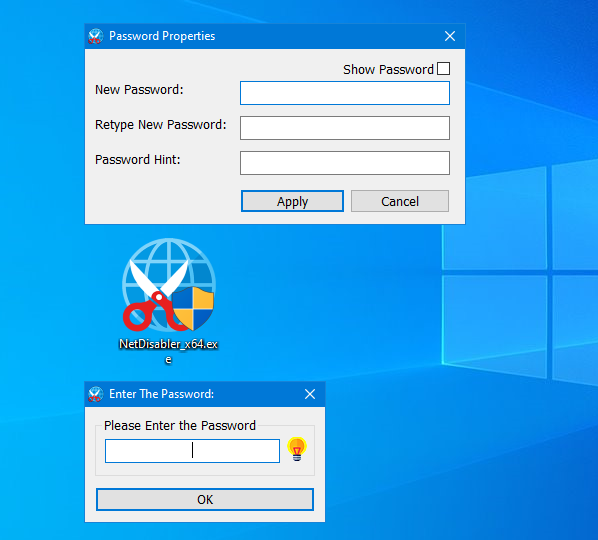 set a password for net disabler