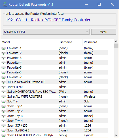 Ruoter Default Password List