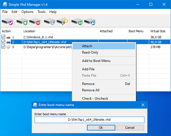 Simple VHD manager Attach a file
