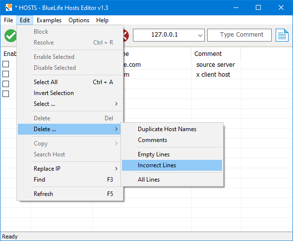 bluelife hosts editor edit menu
