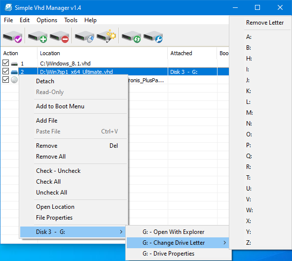 change vhd letter by simple vhd manager