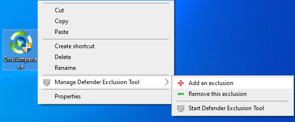 Defender exclusion tool right click menu