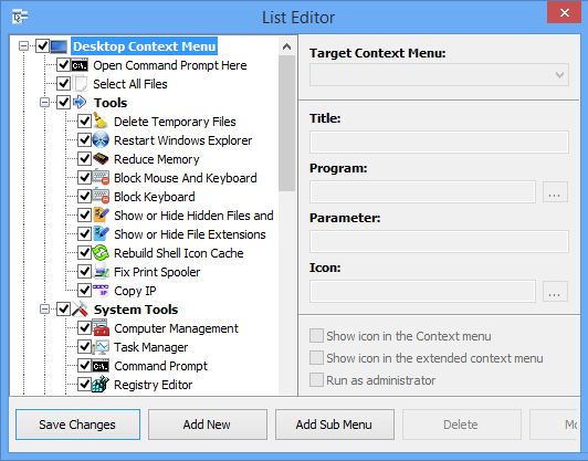 easy context menu list editor main