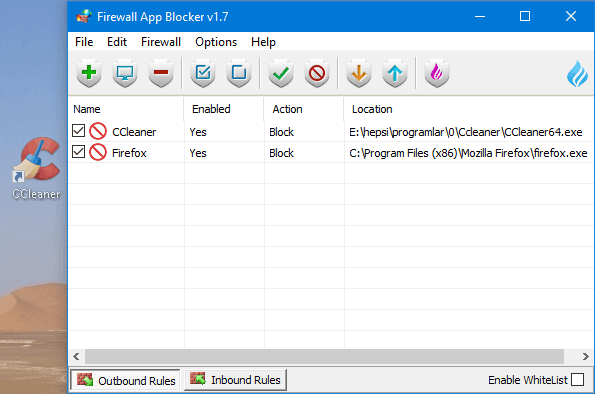 Firewall Application blocker drag and drop feature