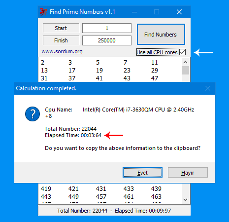 Find Prime Number use all cpu cores feature