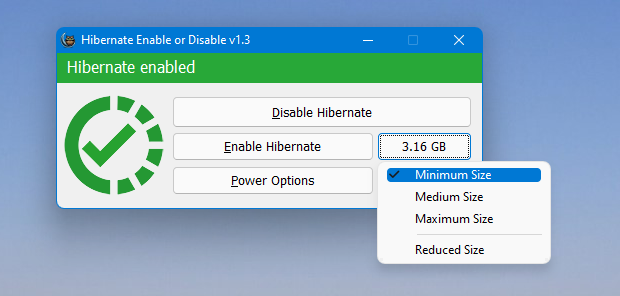 hibernate size