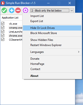 Simple run blocker hide or lock a drive