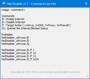 Net Disabler Cmd parameters