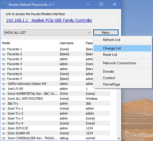 Router default Password change the list