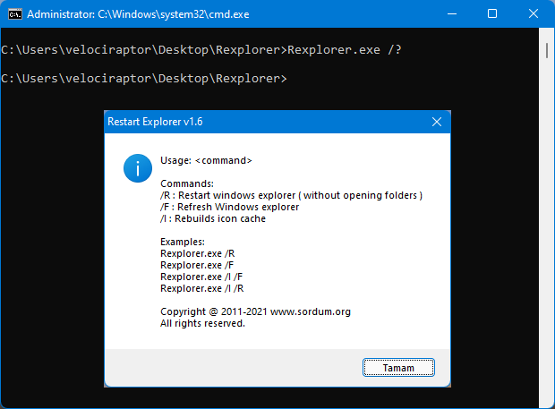 Restart Explorer Cmd parameters