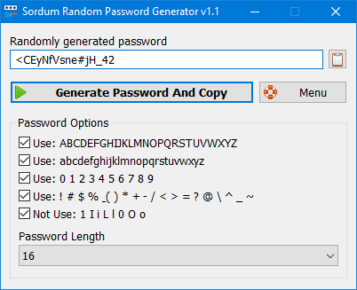 Sordum Random password generator