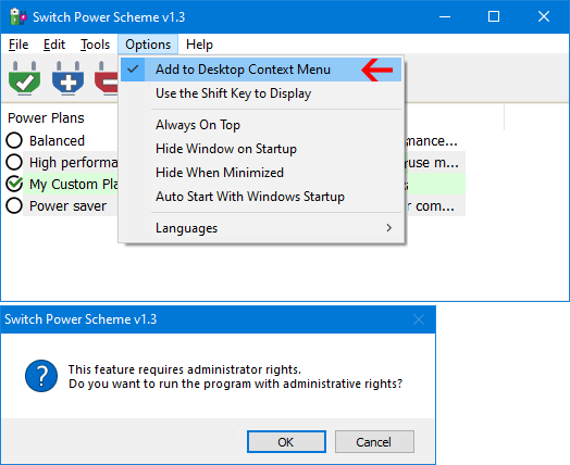 Add Power plan to your desktop context menu