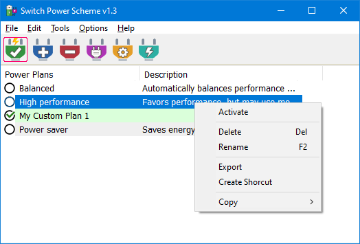 switch power scheme right click menu