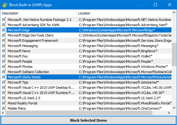 Build-in (UWP) Apps selet list