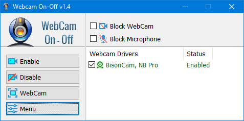 webcam on off enabled